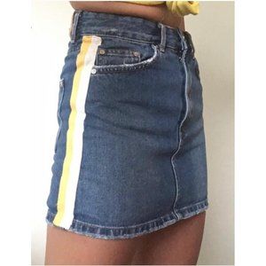 ZARA Striped Trim Blue Denim Mini Skirt